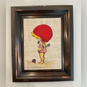 Vintage 1974 Artwork framed picture Lynn  Santarlasci child beach ice cream